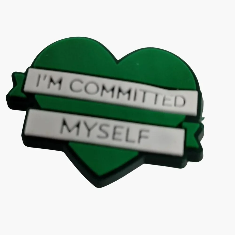 Affirmation I am Committed Myself Shoe Charm Green Heart